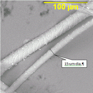 SEM image of cashmere with measurement.