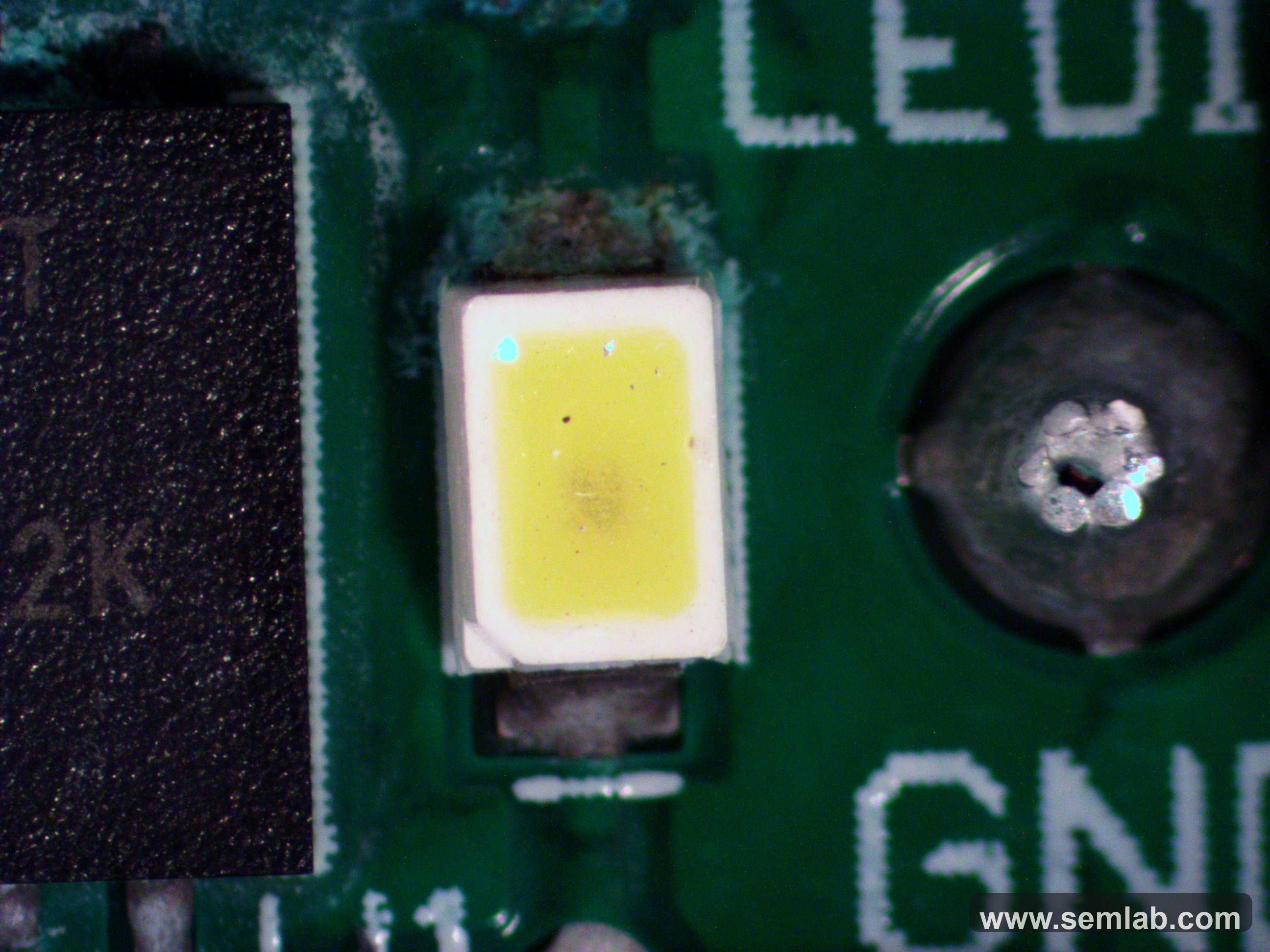 Secondary thermal damage at an LED location