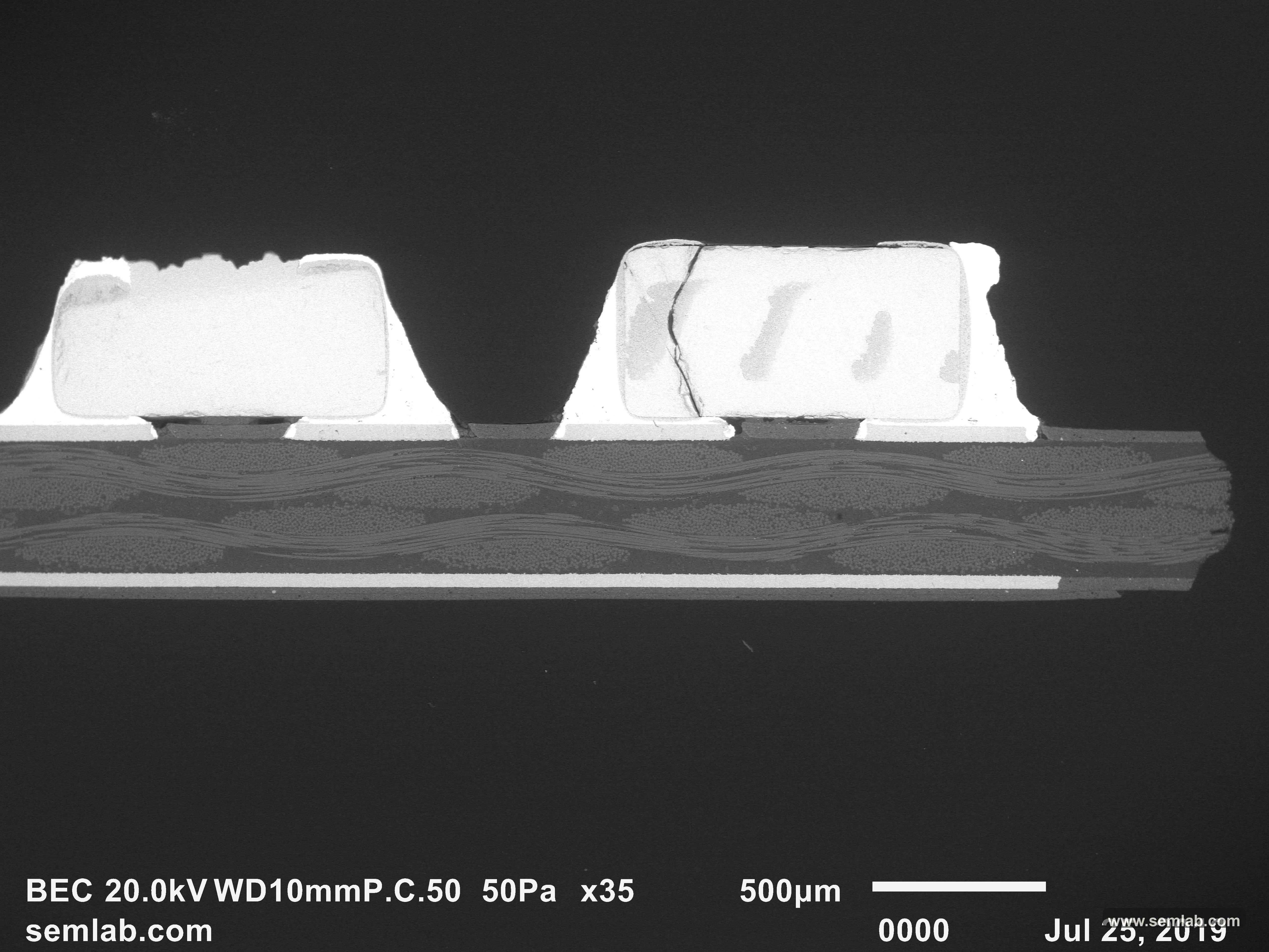 Internal fracture through an MLCC capacitor body