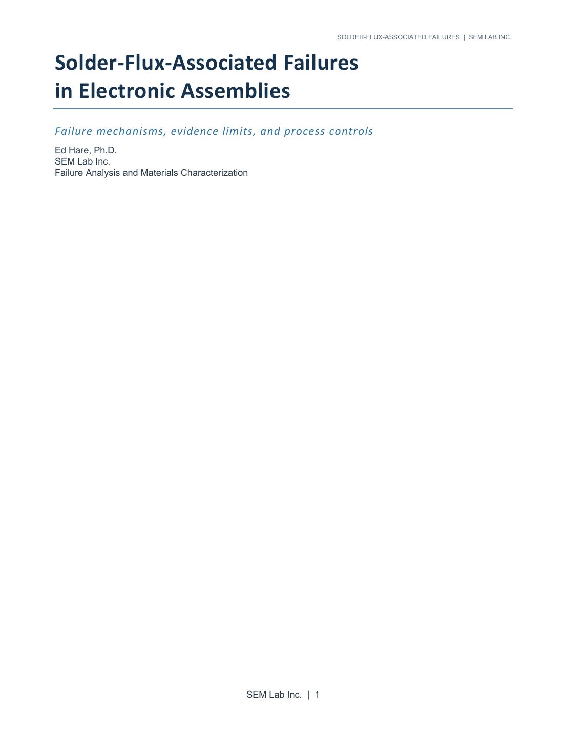Cover of the sample report Solder-Flux-Associated Failures in Electronic Assemblies
