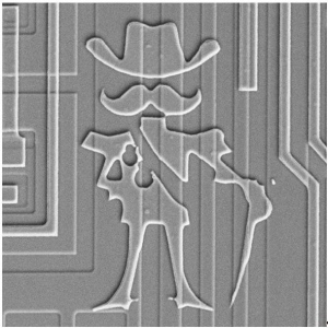 Marking on a transistor die.