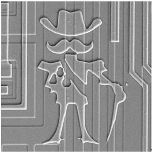 Marking on a transistor die.