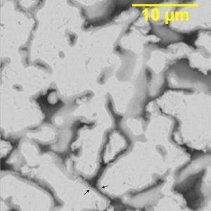 Tantalum-oxide dielectric layer (arrows) in a Ta capacitor.